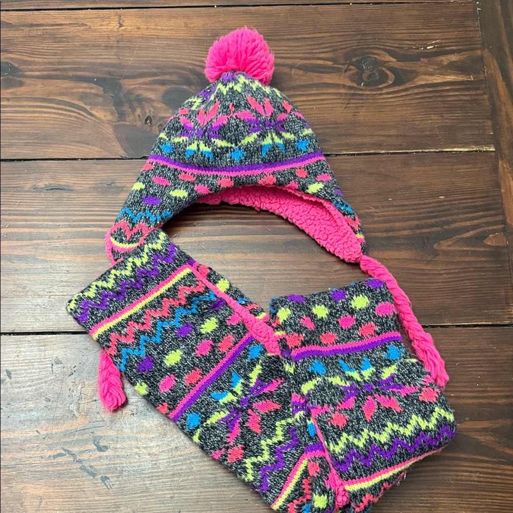 Justice Pink and Purple Knit Hat and Scarf Set